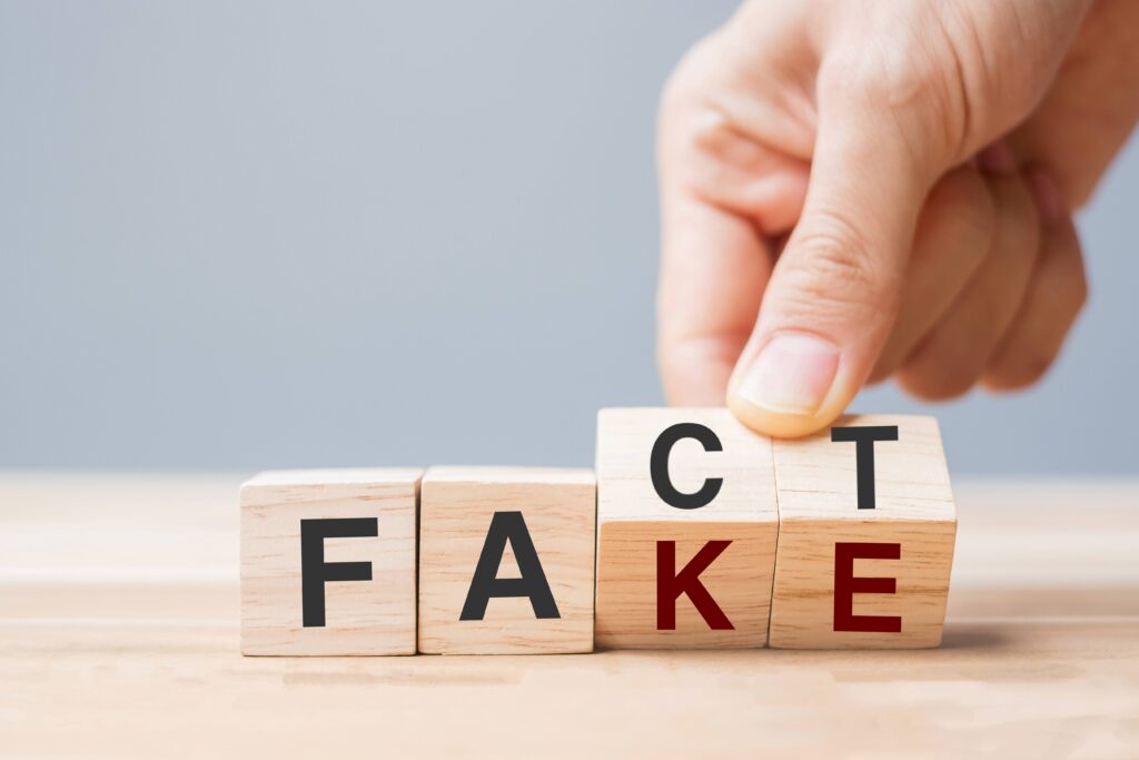 Blocks that say fake and fact